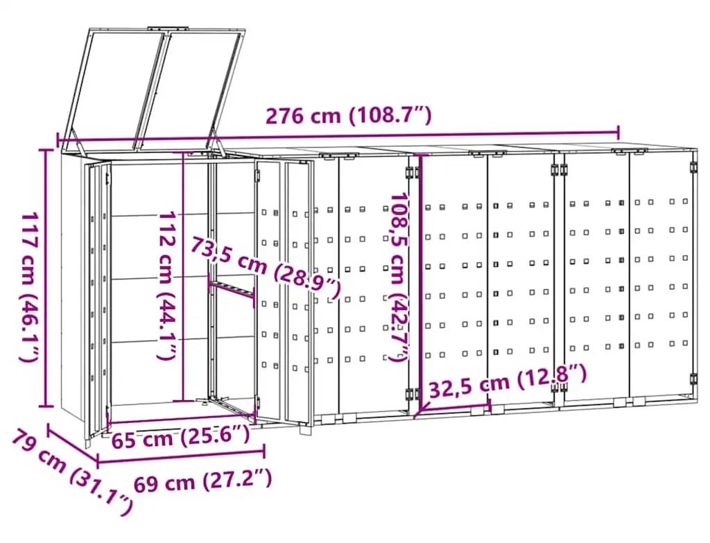 Шкаф для мусорных контейнеров VidaXL 3279989 (Grey)