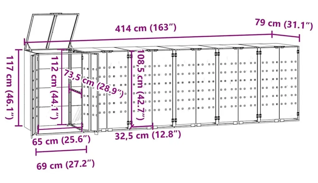 Шкаф для мусорных контейнеров VidaXL 3279991 (Grey)
