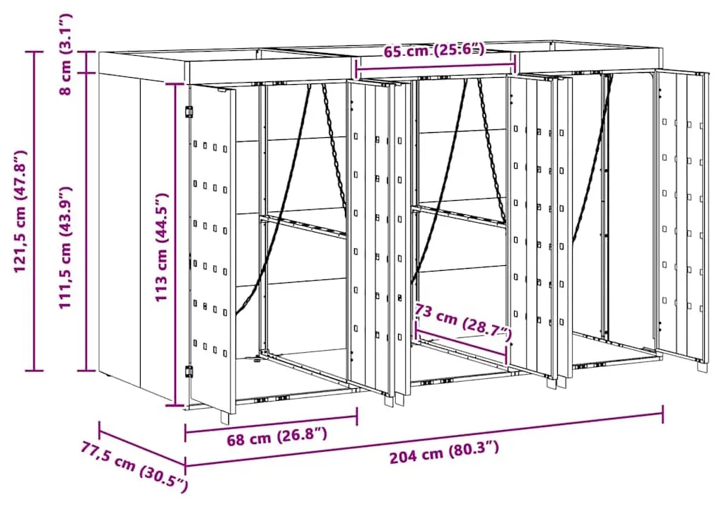 Шкаф для мусорных контейнеров VidaXL 3394784 (Anthracite/Silver) - 9