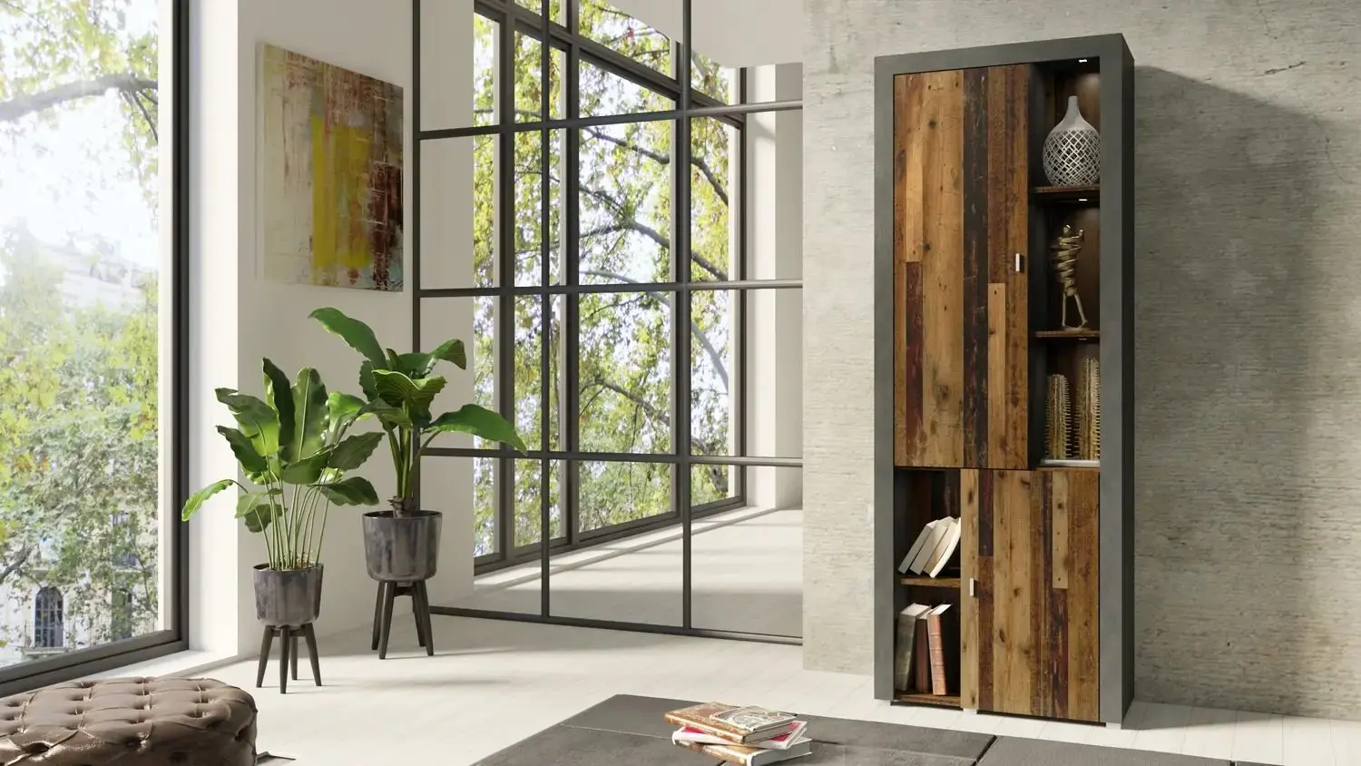 Книжный шкаф Helvetia Nela Nr.05 2D (Matera/Old Style Mix Planked-Old Wood) - 7