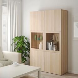 Vitrina Ikea Besta usi sticla 120x42x193 (Aspect Stejar Antichizat Lappviken/Sindvik Aspect Stejar Alb) Thumb