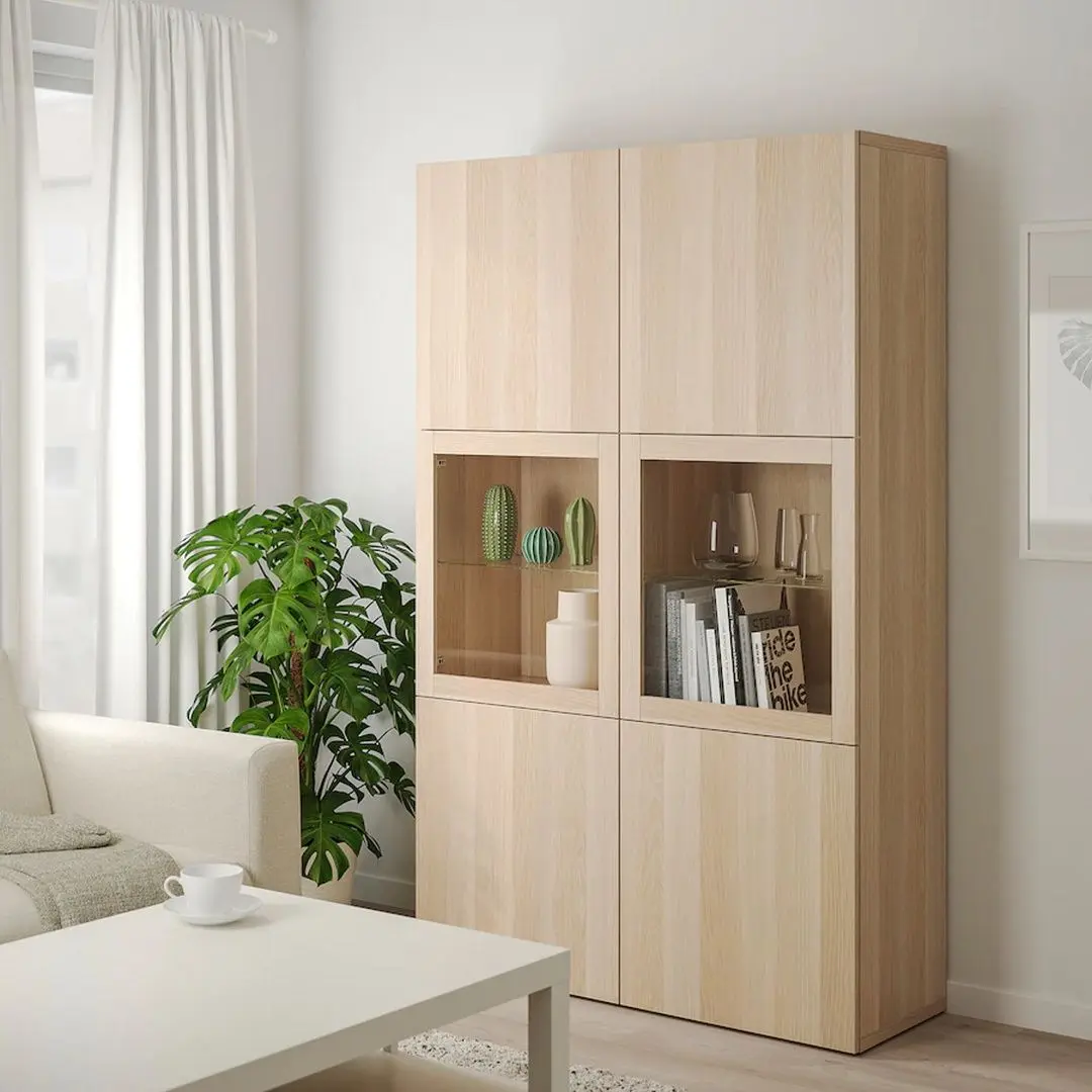 Vitrina Ikea Besta usi sticla 120x42x193 (Aspect Stejar Antichizat Lappviken/Sindvik Aspect Stejar Alb)