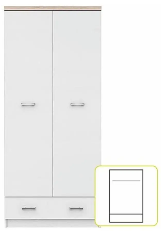 Dulap Tempo Kondela Topty 2D1S (White/Sonoma Oak) - 4