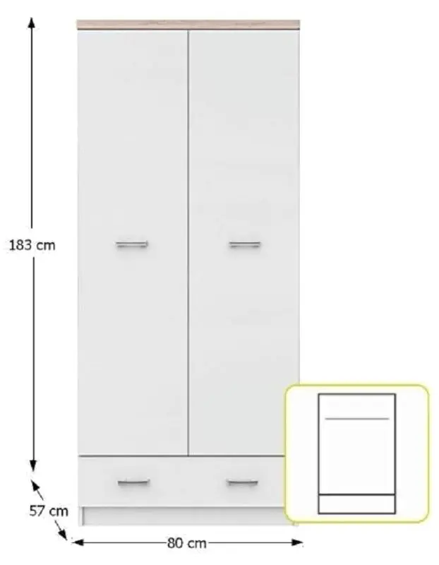 Dulap Tempo Kondela Topty 2D1S (White/Sonoma Oak) - 2