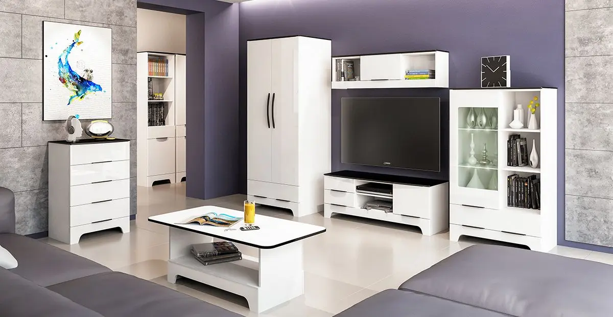 Шкаф Неман Верона МН-128-13 (Белый Глянец/Черный Матовый) - 3