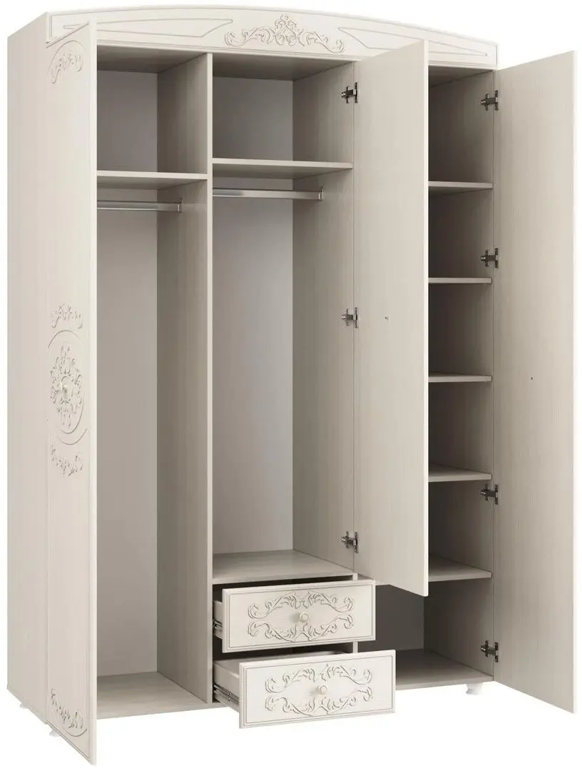 Шкаф Олмеко Каролина 3Д (Патина/Вудлайн Кремовый/Сандал Белый) - 3