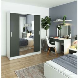 Dulap-cupe Akord Lustro 150x200x60 (White/Graphite Gray) Thumb