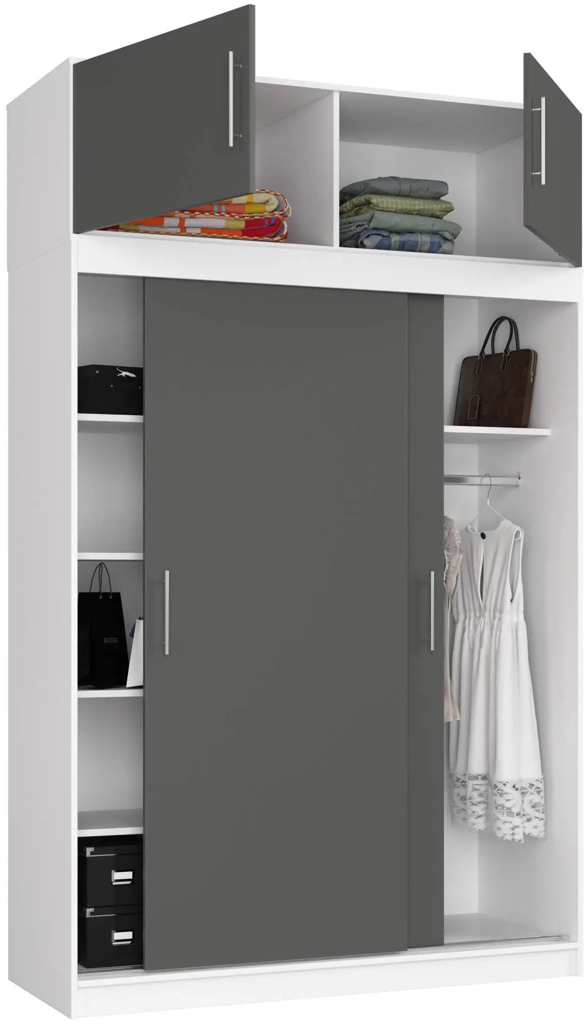 Шкаф-купе с антресолью Akord Mono 150см (White/Grey)