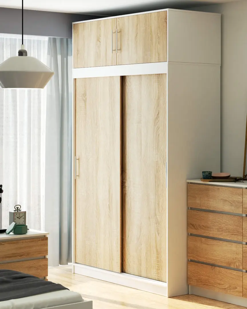 Dulap-cupe cu mezanin Akord Mono 150cm (White/Sonoma Oak)