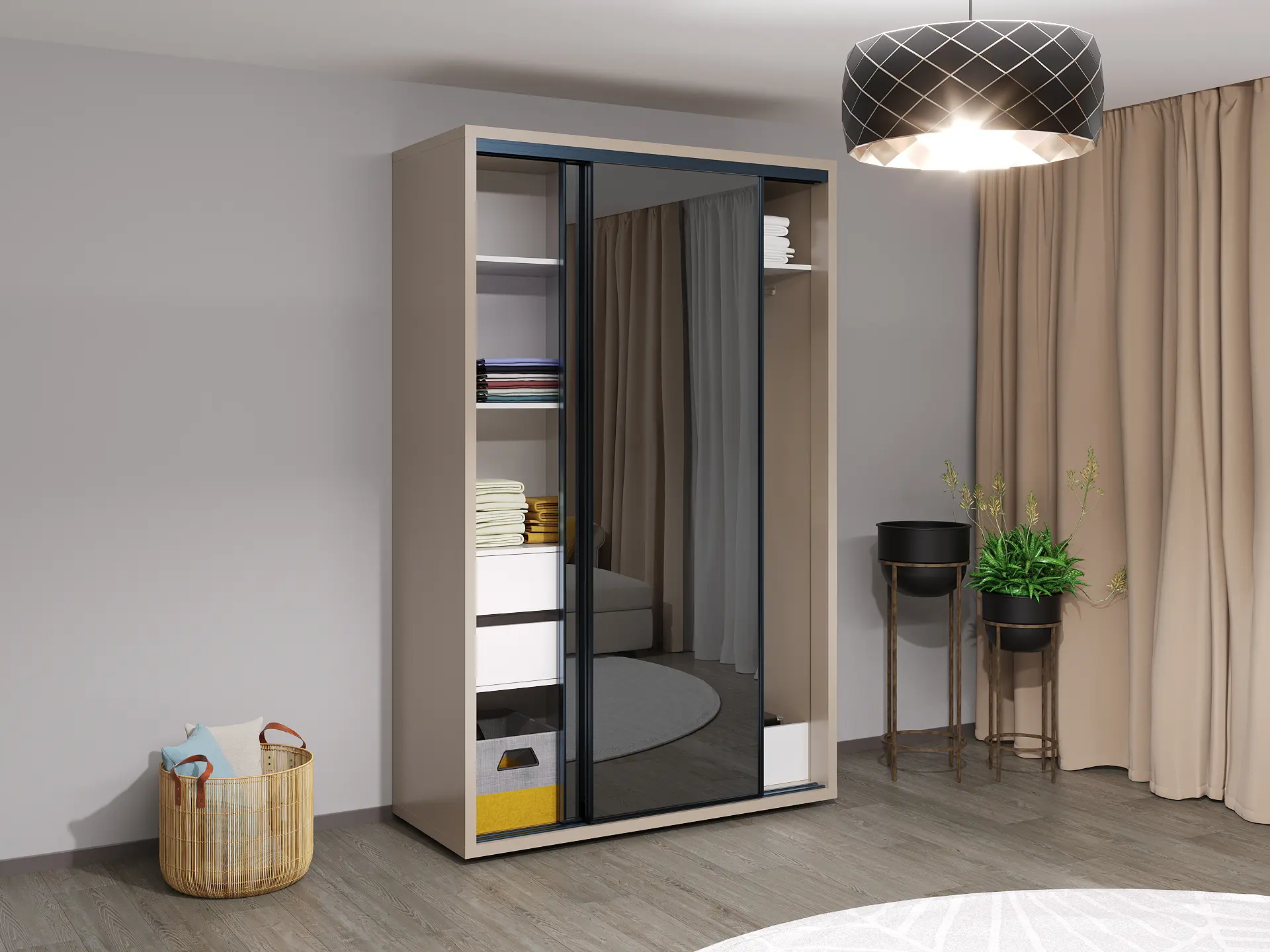 Dulap-cupe Bayro Parma 140x225x60 (Stone Grey/Graphite) - 2