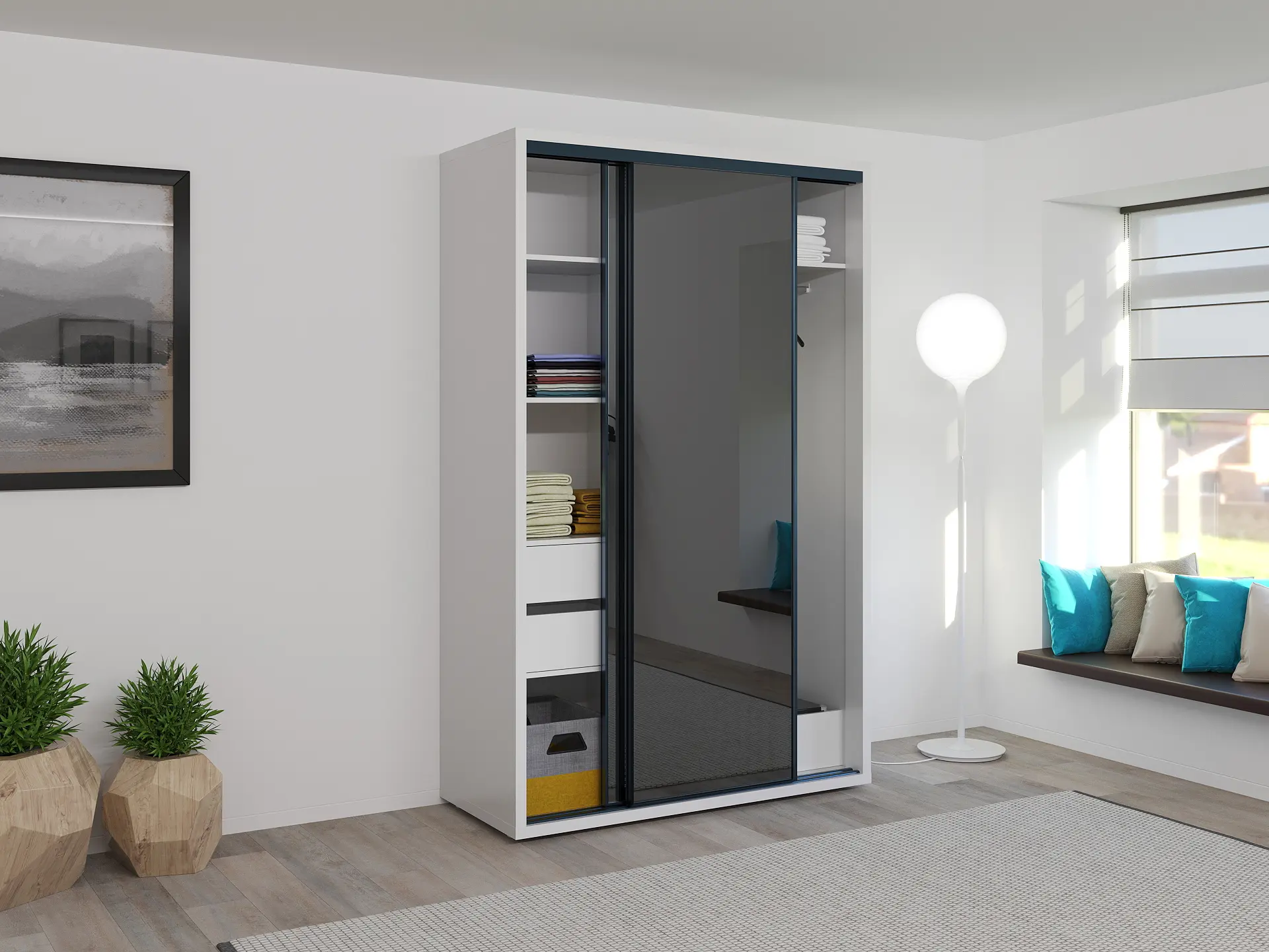 Шкаф-купе Bayro Parma 140x225x60 (White/Graphite) - 2