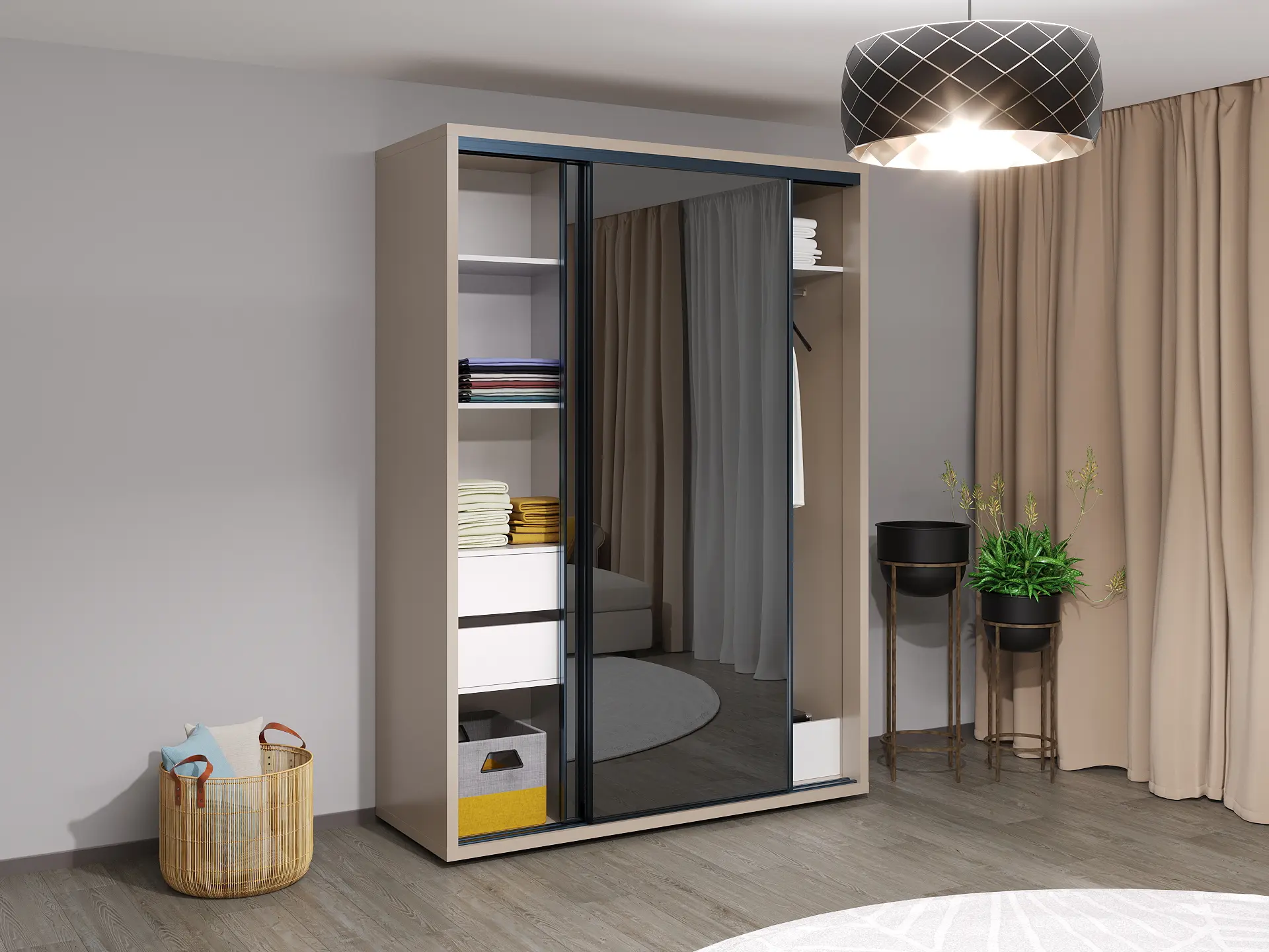 Шкаф-купе Bayro Parma 160x225x60 (Stone Grey/Graphite) - 2