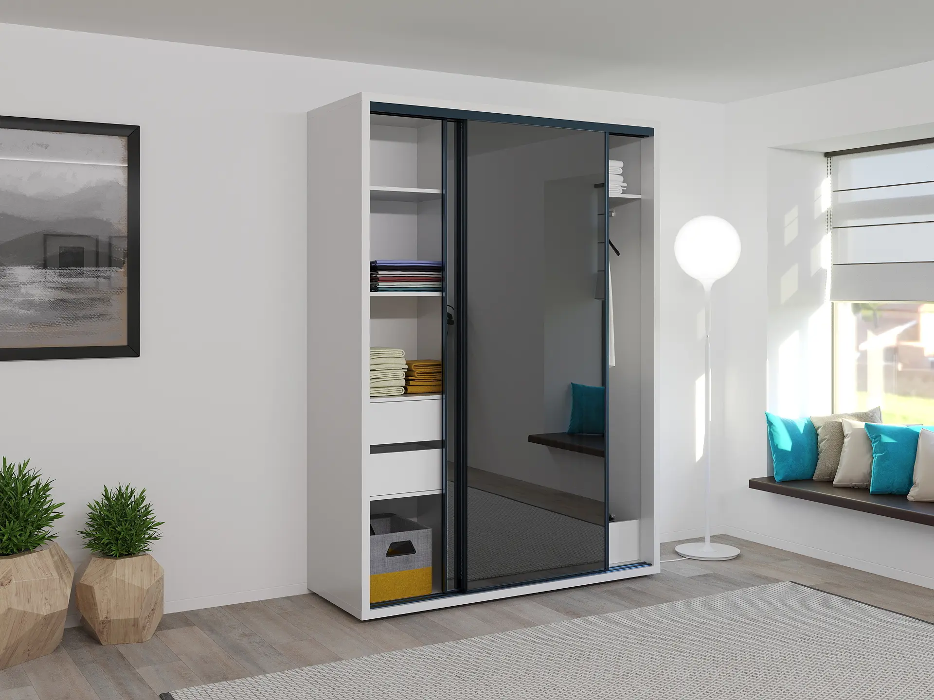 Шкаф-купе Bayro Parma 160x225x60 (White/Graphite) - 2