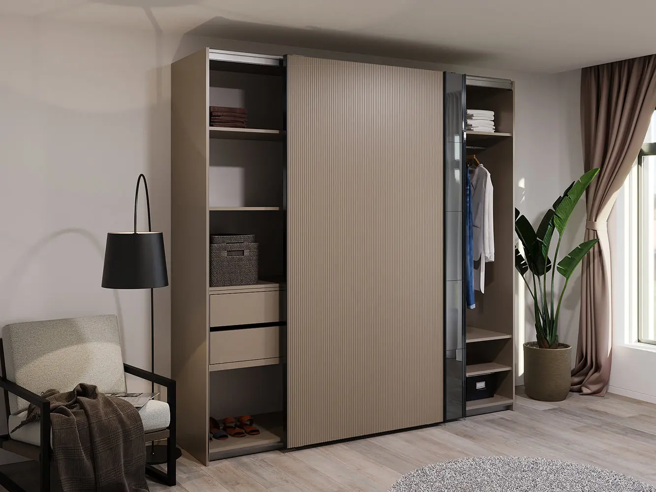 Dulap-cupe Bayro Top Line Napoli 2300x2300x580 1 oglinda (Gray Stone)