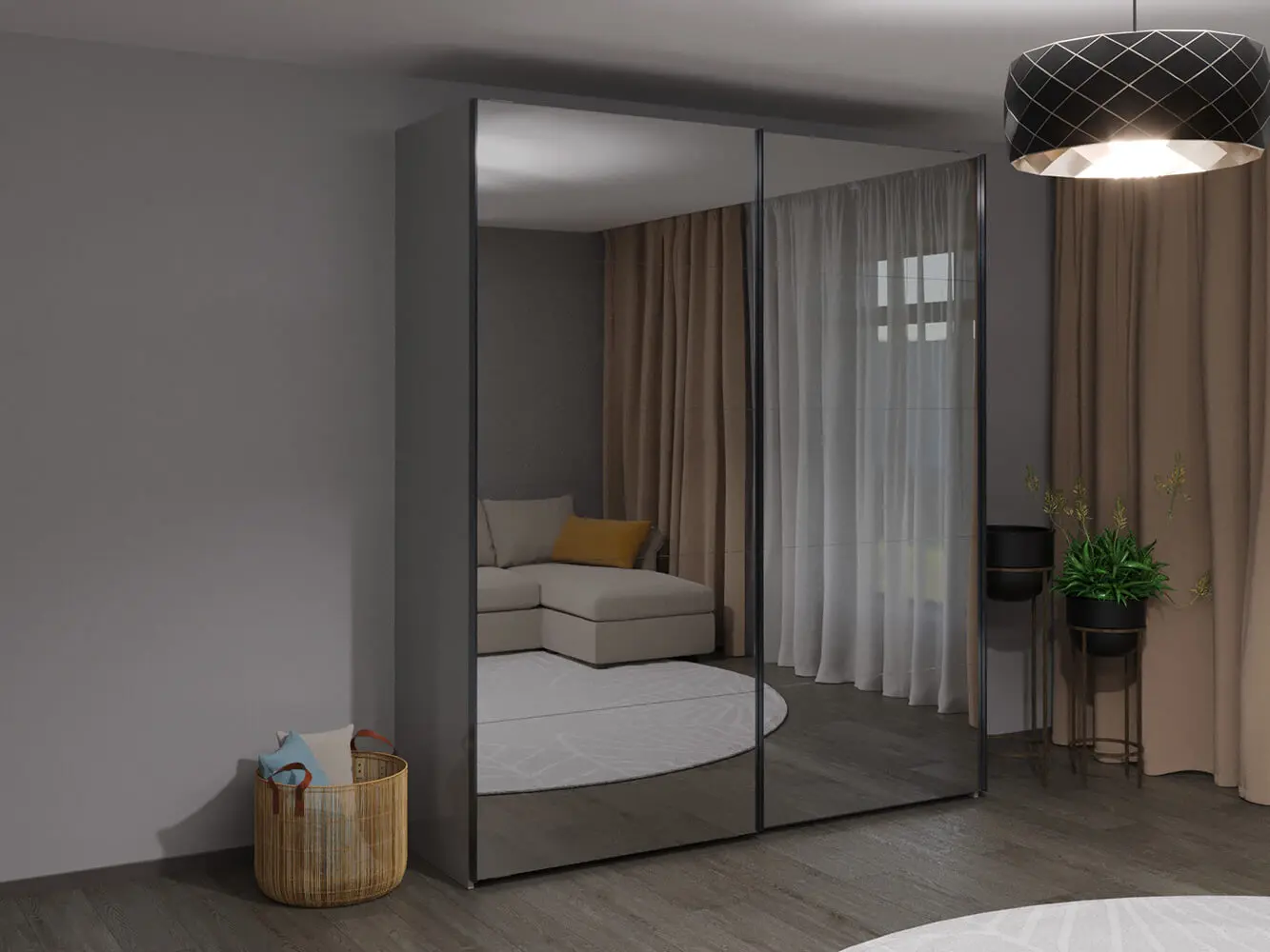 Dulap-cupe Bayro Top Line Napoli 2300x2300x580 2 oglinzi (Gray Stone)