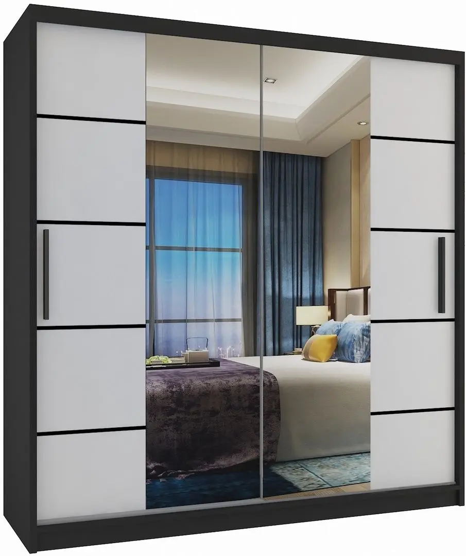 Dulap-cupe Belini Premium ME SZP7/0/B/W/0/KLP (White Matt/Black)