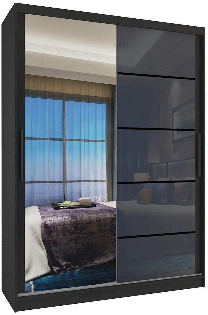 Dulap-cupe Belini Premium MGB SZP6/1/B/1L5S/KLP (Gray Steel Gloss/Black)