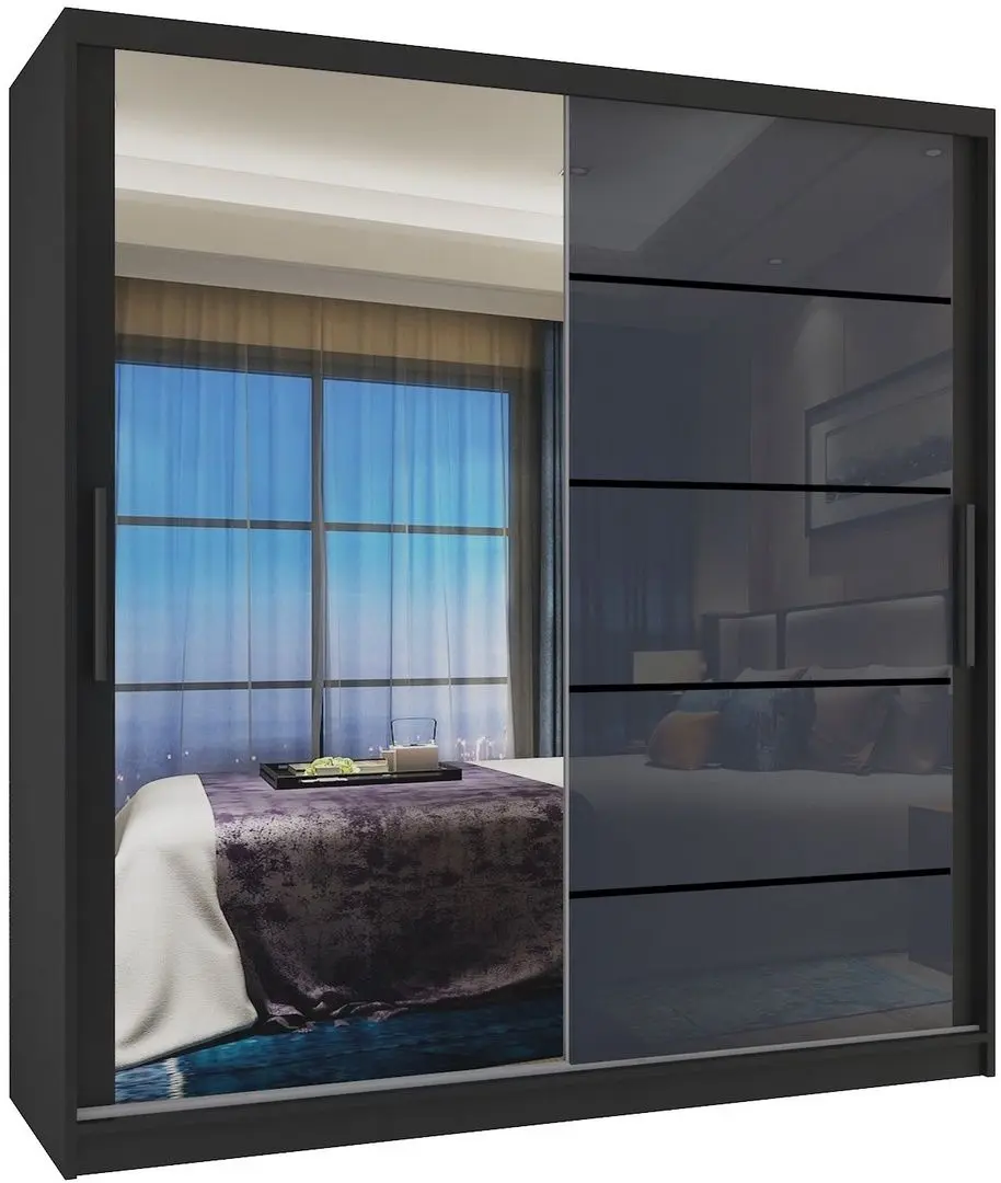 Dulap-cupe Belini Premium MGB SZP7/0/B/1L5S/KLP (Gray Steel Gloss/Black)