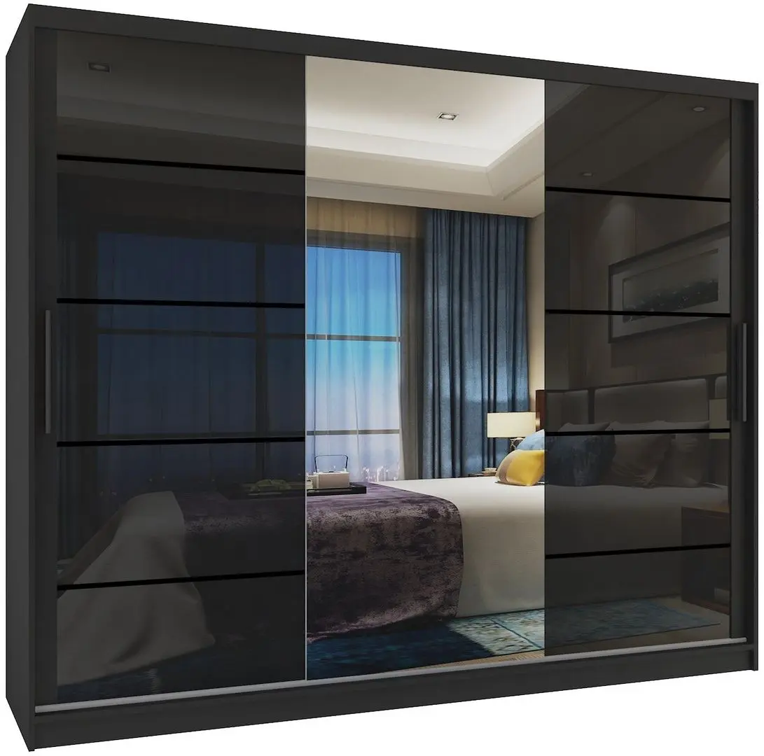 Dulap-cupe Belini Premium MGB SZP8/0/B/2B1L/KLP (Black Gloss/Black)