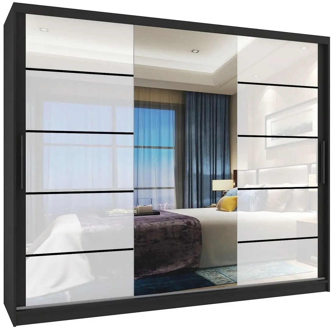 Шкаф-купе Belini Premium MGB SZP8/0/B/2W1L/KLP (White Gloss/Black)