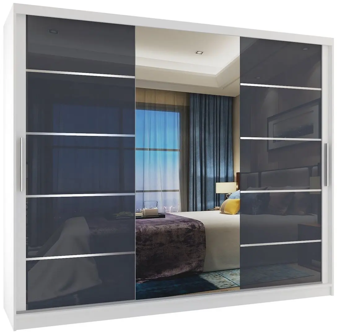 Dulap-cupe Belini Premium MGB SZP8/0/W/2S1L/KLAL (Gray Steel Gloss/White)