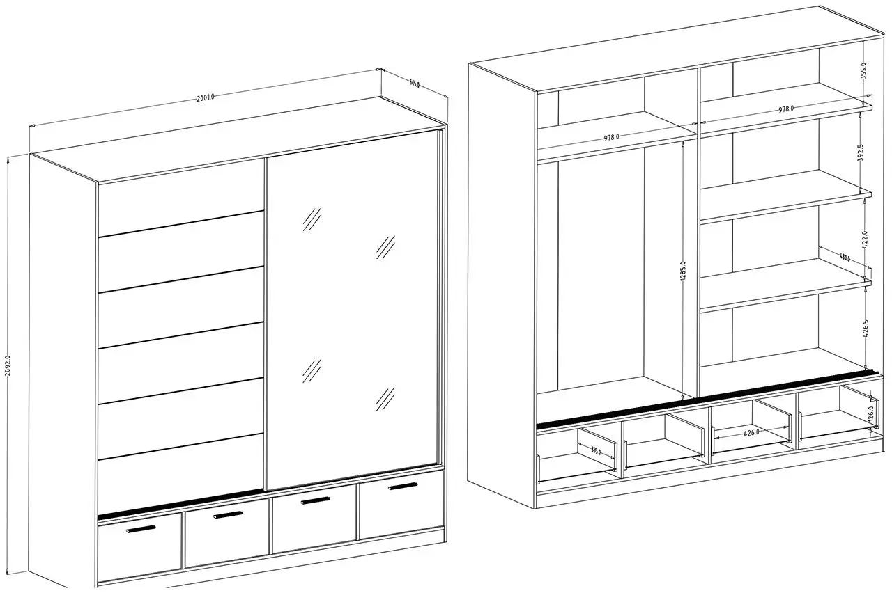 Dulap-cupe Helvetia Beta 22MW1663 oglinda/sertare (Mauvella Oak/Black)
