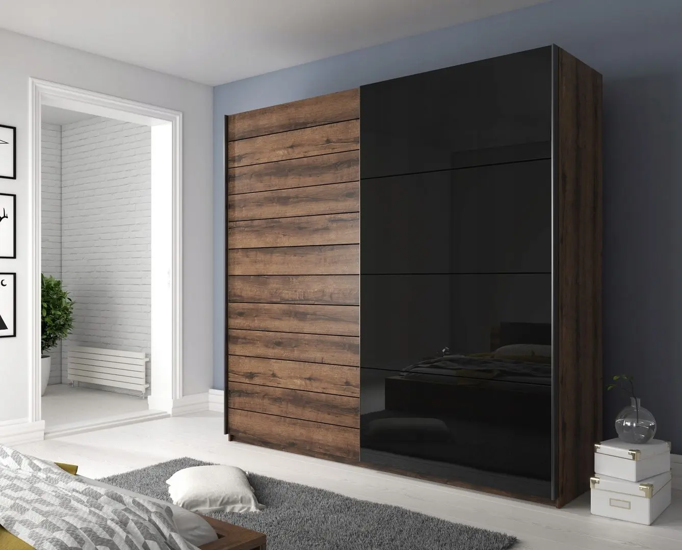 Dulap-cupe Helvetia Galaxy 24ZBEA68 (Monastic Oak/Black Glass)