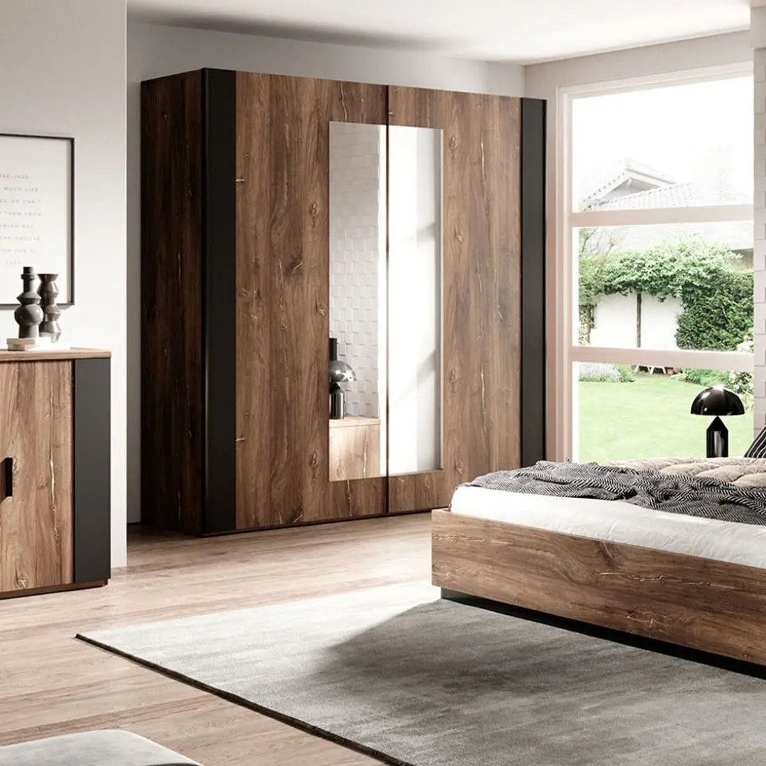 Шкаф-купе Helvetia Sigma 200x213x64 (Flagstaff Oak Dark/Black Matt) - 4