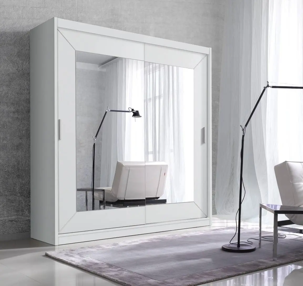 Шкаф-купе с зеркалом Helvetia Alfa 200 cm (White)