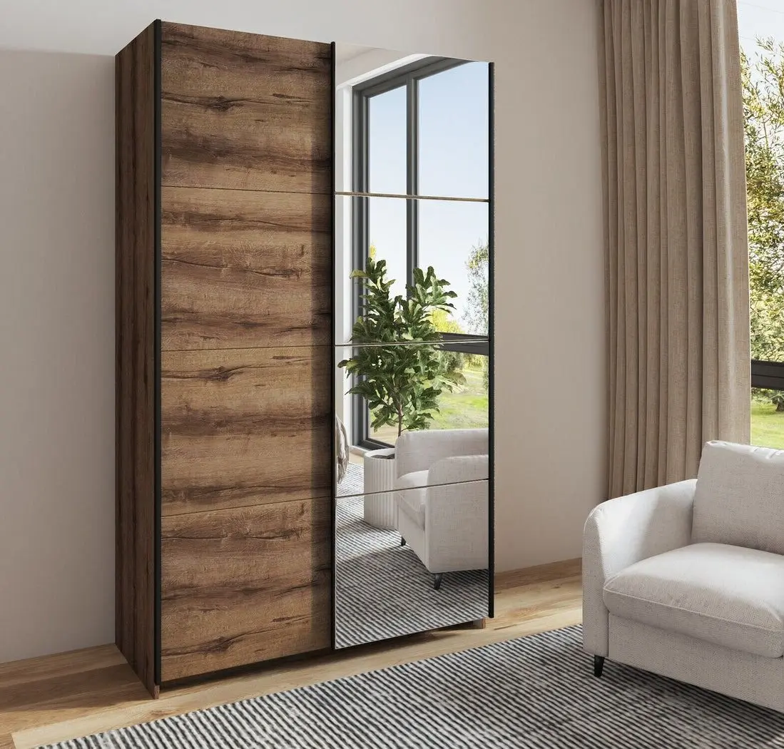 Dulap-cupe cu oglinda Helvetia Beta 120 cm (Monastery Oak/Black)