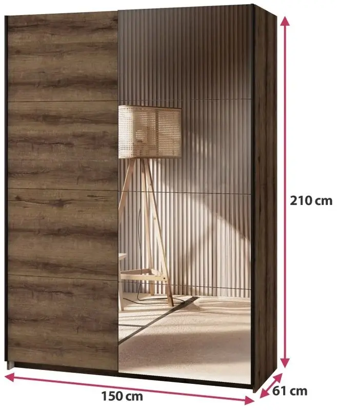 Dulap-cupe cu oglinda Helvetia Beta 150 cm (Monastery Oak/Black) - 2