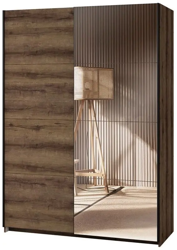 Dulap-cupe cu oglinda Helvetia Beta 150 cm (Monastery Oak/Black) - 3