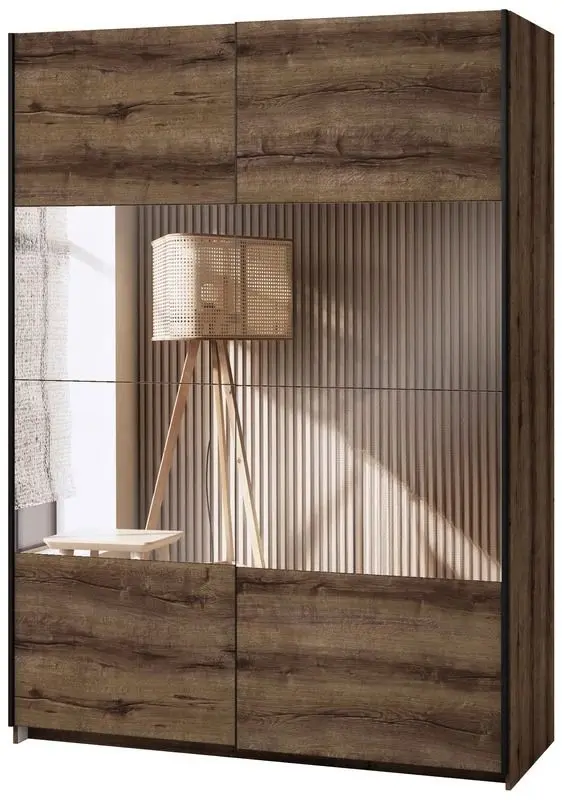 Dulap-cupe cu oglinda Helvetia Beta 150 cm (Monastery Oak/Black) - 4