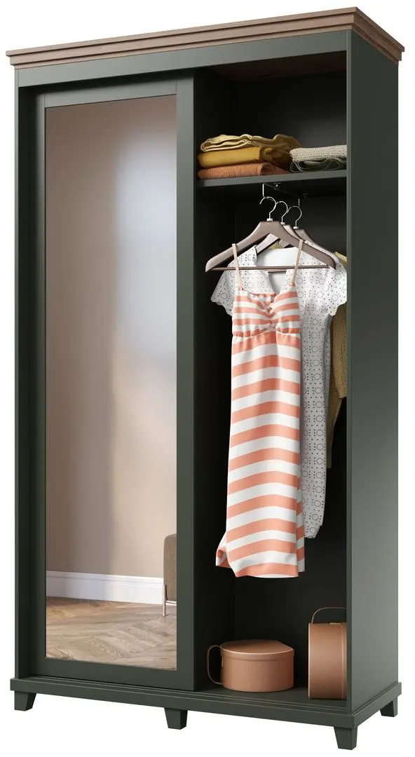 Шкаф-купе с зеркалом Helvetia Evora 2D 120 cm (Green/Lefkas Oak) - 2