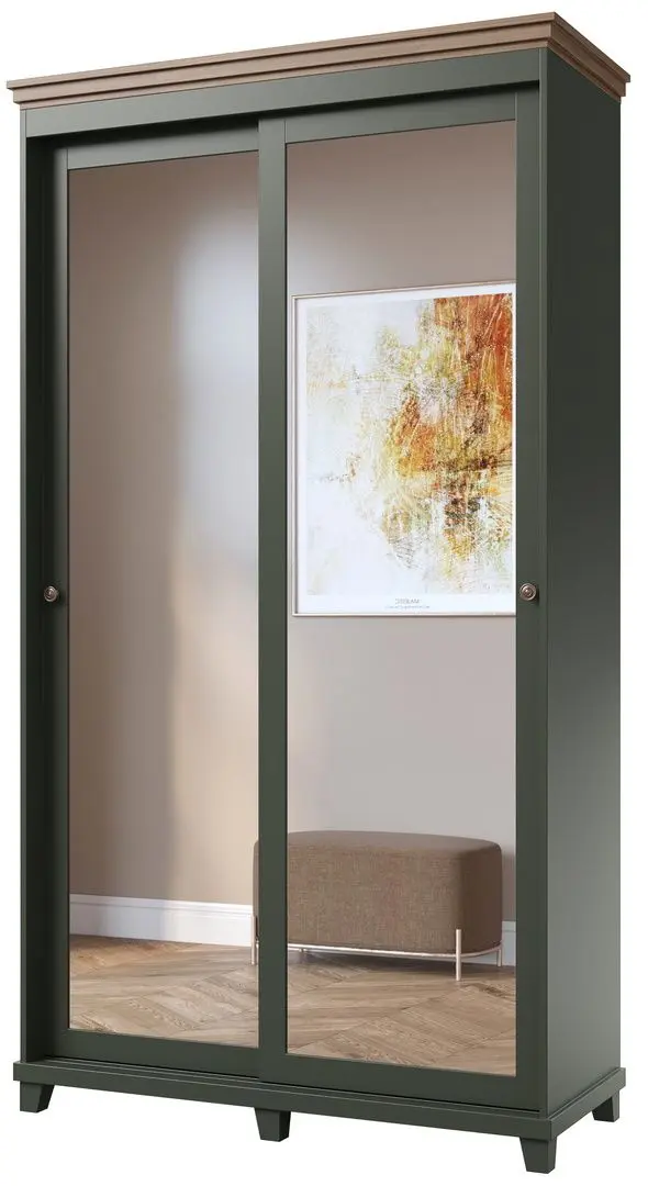 Шкаф-купе с зеркалом Helvetia Evora 2D 120 cm (Green/Lefkas Oak) - 3