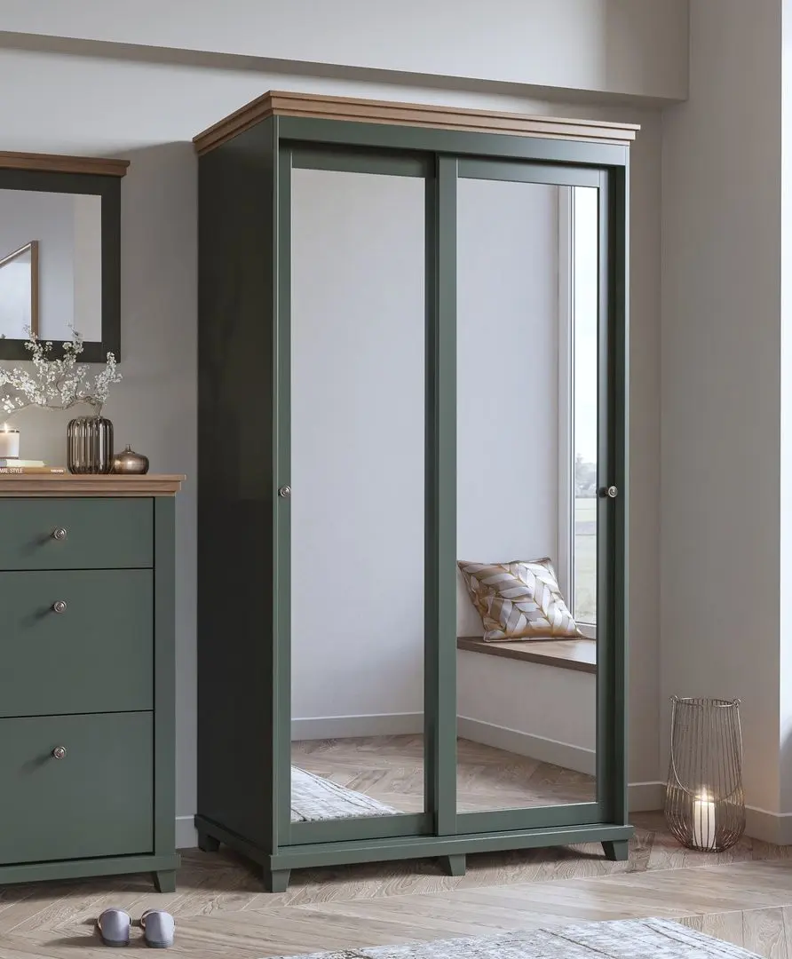 Шкаф-купе с зеркалом Helvetia Evora 2D 120 cm (Green/Lefkas Oak)