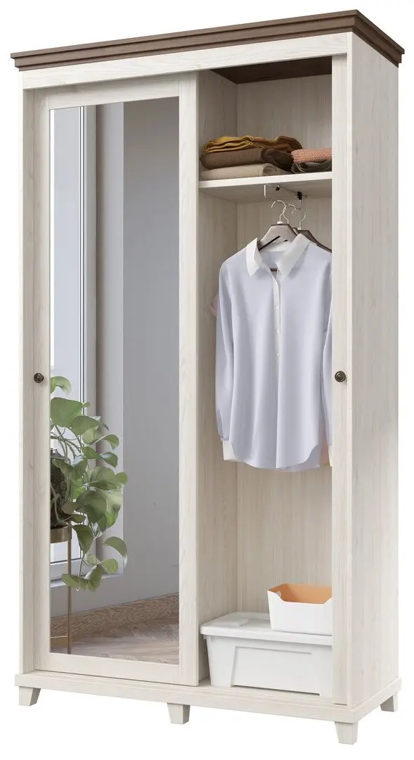 Шкаф-купе с зеркалом Helvetia Evora 2D 120 cm (White Abisko Ash/Lefkas Oak/White) - 3