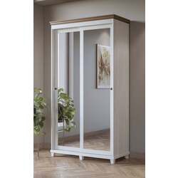 Dulap-cupe cu oglinda Helvetia Evora 2D 120 cm (White Abisko Ash/Lefkas Oak/White)