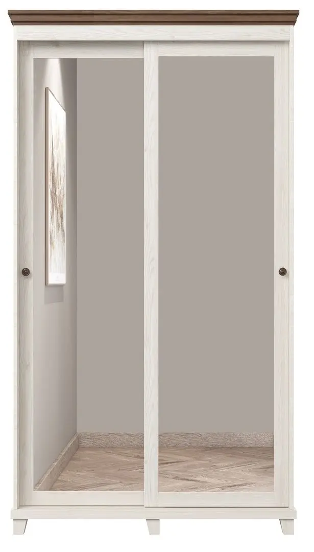 Шкаф-купе с зеркалом Helvetia Evora 2D 120 cm (White Abisko Ash/Lefkas Oak/White) - 4