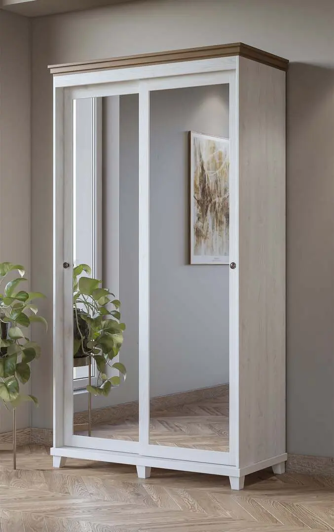 Шкаф-купе с зеркалом Helvetia Evora 2D 120 cm (White Abisko Ash/Lefkas Oak/White)