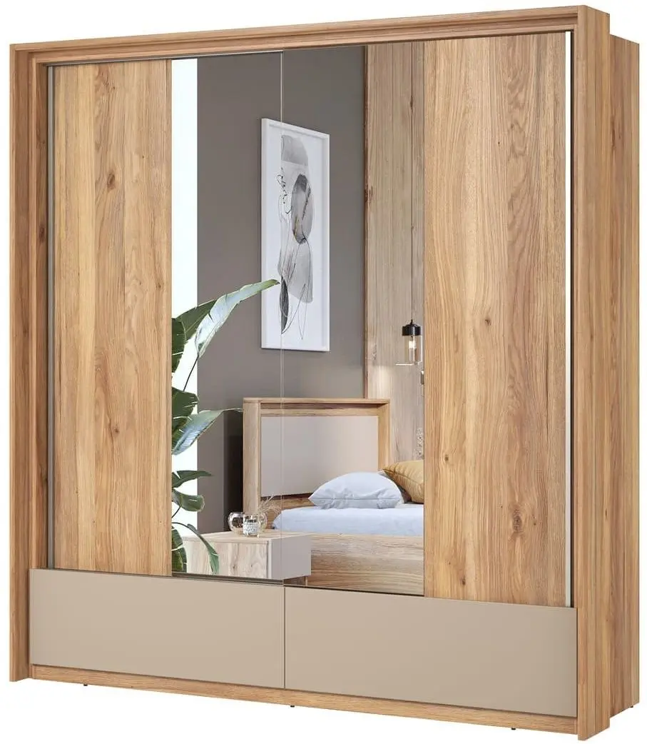 Dulap-cupe cu oglinda Helvetia Impressio 2D2SZ 210 cm (Mauvella Oak/Congo)