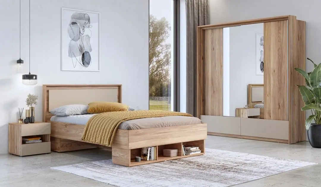 Dulap-cupe cu oglinda Helvetia Impressio 2D2SZ 210 cm (Mauvella Oak/Congo)