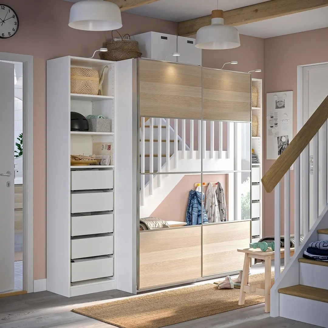 Dulap combinat Ikea Pax/Mehamn/Auli 250x66x201 (Alb/Aspect Stejar Antichizat/Oglinda) - 3