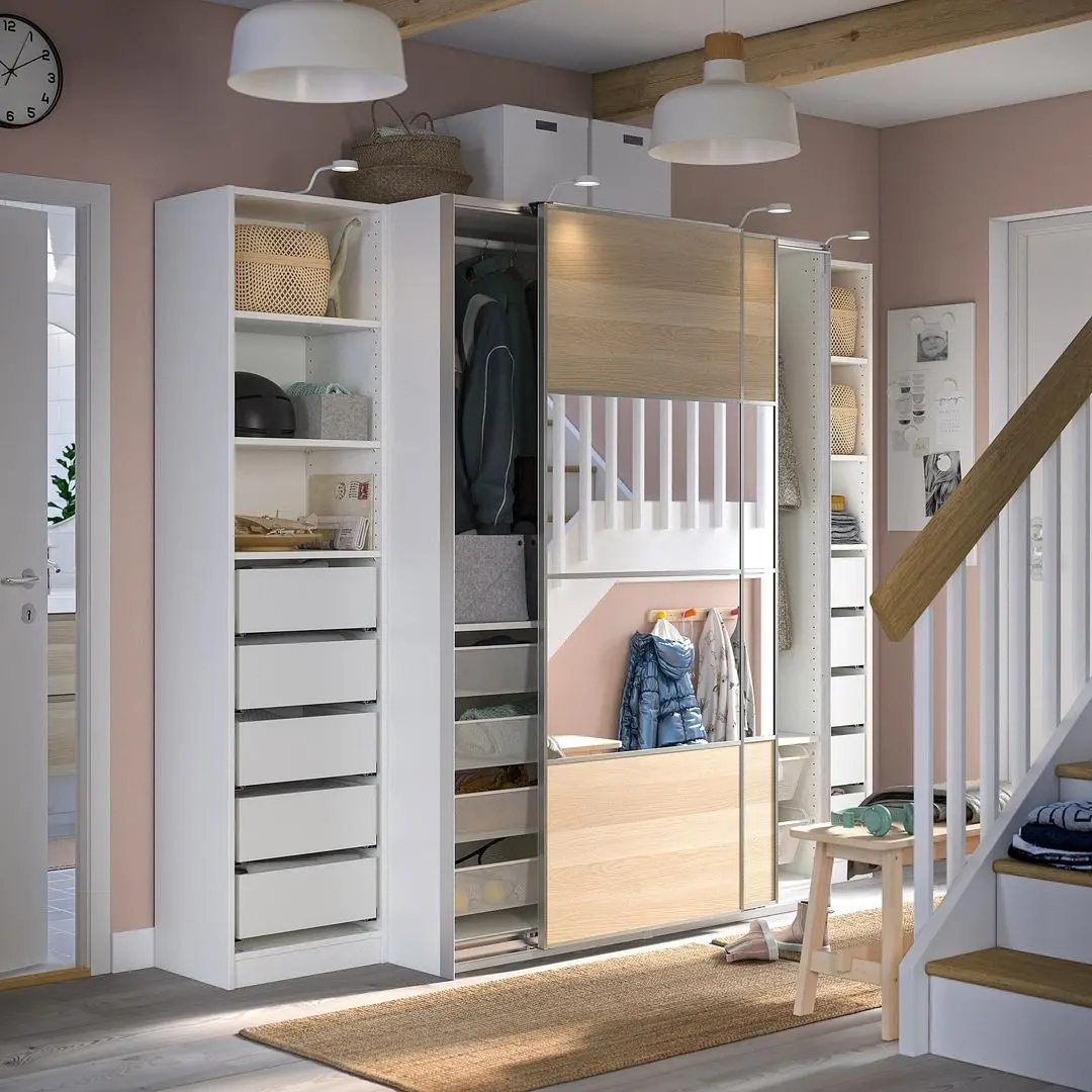 Dulap combinat Ikea Pax/Mehamn/Auli 250x66x201 (Alb/Aspect Stejar Antichizat/Oglinda) - 4