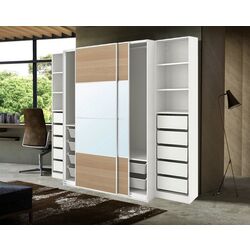 Dulap combinat Ikea Pax/Mehamn/Auli 250x66x201 (Alb/Aspect Stejar Antichizat/Oglinda)