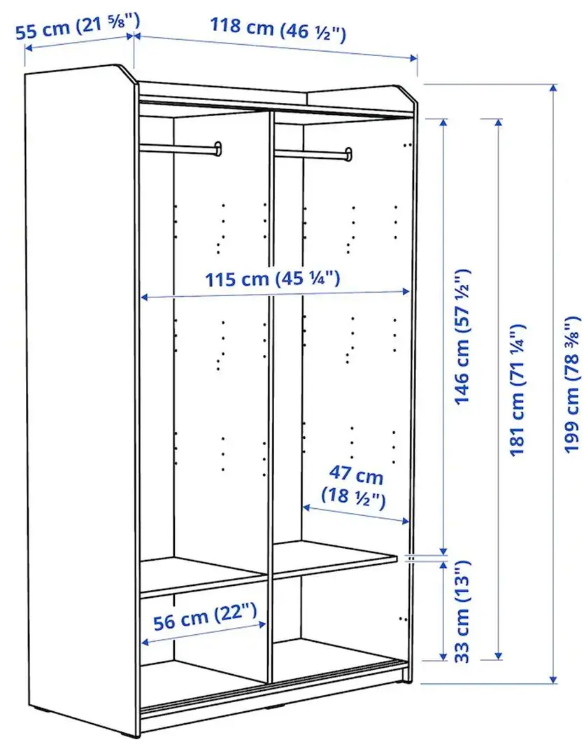 Dulap-cupe Ikea Hauga cu usi glisante 118x55x199 (Gri)