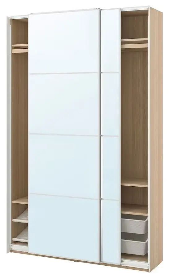 Шкаф-купе Ikea Pax/Auli 150x44x236 (Под Беленый Дуб/Зеркало)