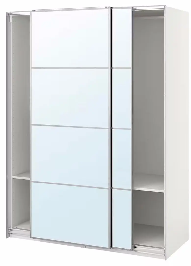 Dulap-cupe Ikea Pax/Grimo 2 rafturi/bara/oglinda 150x66x236 (Alb)