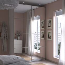 Шкаф-купе Ikea Pax/Auli 4 полки/штанга/зеркало 150x66x236 (Белый)