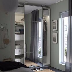 Dulap-cupe Ikea Pax/Auli 5 rafturi/bara/oglinda 150x66x236 (Alb) Thumb